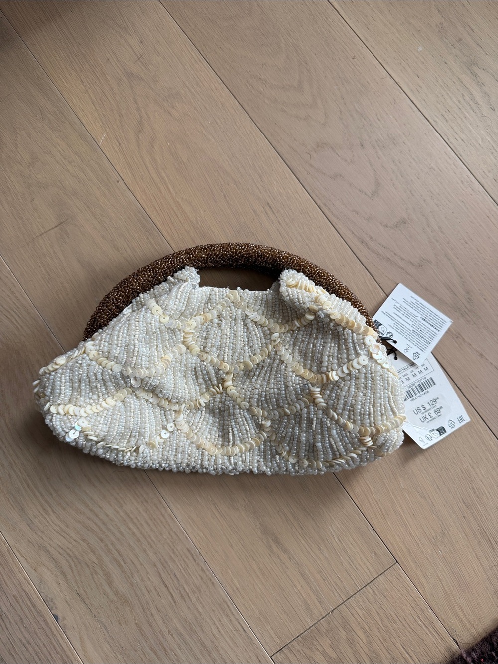 Zara - Beaded White & Cream Handheld Clutch Bag NWT - Picture 2 of 7